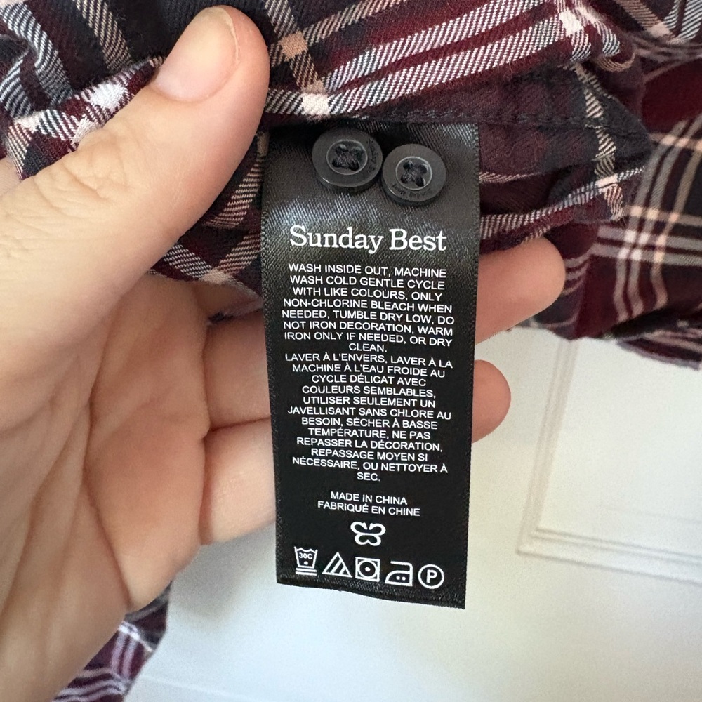 Sunday Best Aritzia Poppy Shirt Ada Spiced Burgundy Black Plaid, Size Medium M - Picture 7 of 14